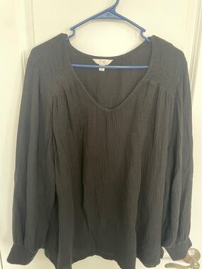 Terra & Sky Black Long-Sleeve Peasant Tunic